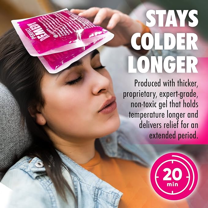 Perfect Remedy 2-Pack Gel Ice Packs for Injuries, Soft and Flexible Hot & Cold Compress, Soothing Ice Packs Aid for Sprains, Strains & Soreness conditions, Alternative to Hot Water Bottles (Pink, Reg)