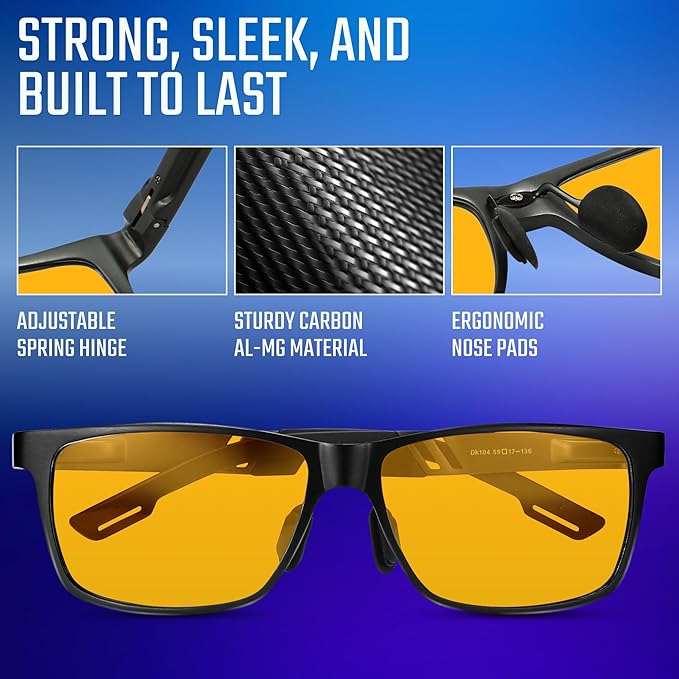 Carbon Blue Light Blocking Glasses Men for Computer, Gaming, Metal Frame Green Light Protection Night Driving Glasses for Man