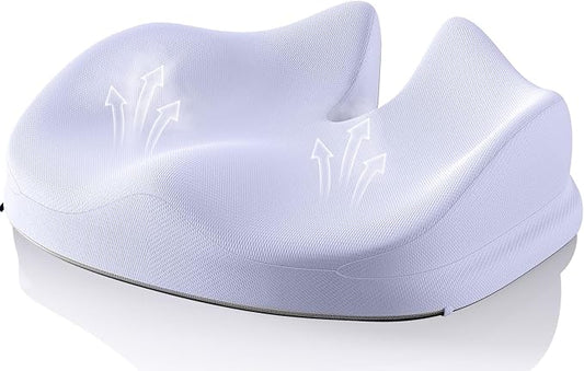 Benazcap Large Seat Cushion for Office Chair Memory Foam Coccyx Pain Relief Cushion Pillow for Back Support Non-Slip Seat Pad for Office Desk, Car Seat, Wheelchair, Sciatica-Blue