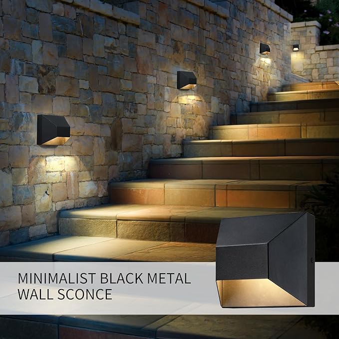 Outdoor Wall Sconce with Integrated LED Light, Waterproof Powder Coating Black, Heavy Duty Metal Anti Exterior Corrosion Wall Light Fixture, Outdoor Porch Light for Front Door, Fence, Garage, 2 Pack