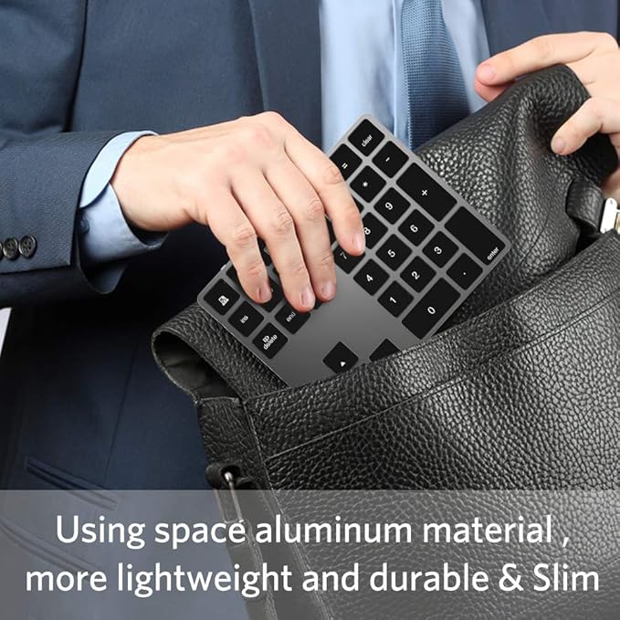 Bluetooth Number Pad, Wireless Numeric Keypad, USB-C Rechargeable External 34-Keys Numpad, Financial Data Entry Keyboard for iMac, MacBook Air/Pro, PC Desktop, Laptop Notebook