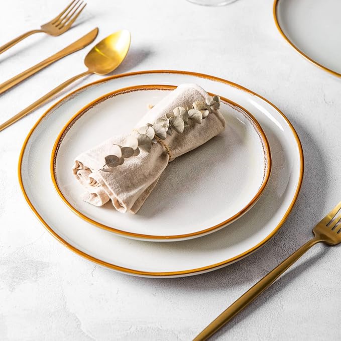 AmorArc Ceramic Dinner Plates Set of 6, 10.5 Inch Handmade Reactive Glaze Stoneware Plates,Large Rustic Shape Dinnerware Dish Set for Kitchen, Microwave & Dishwasher Safe,Scratch Resistant-Pearl White