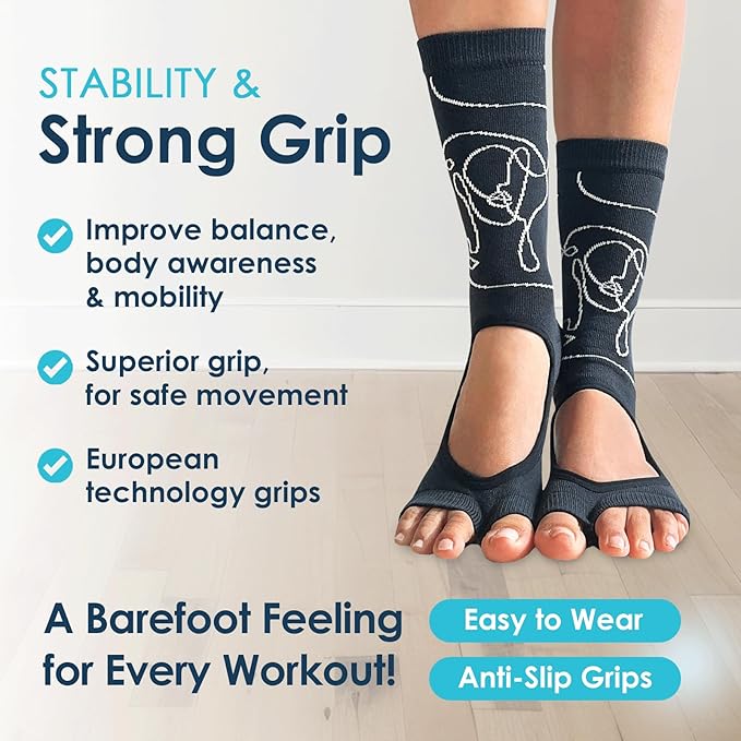 Tucketts Crew Toeless Non-Slip Grip Socks - Anti Skid Yoga, Barre, Pilates, Home & Leisure, Pedicure