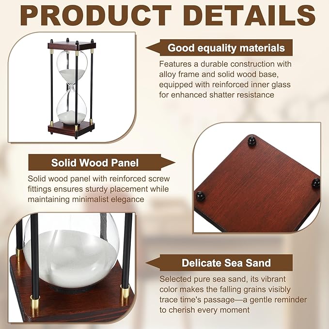 PATIKIL Large Decorative Sand Timer, 30 Minutes Wood Hour Glass Timer Modern Wooden Hour Glass for Cooking Game Office Classroom Kitchen Home, White(Style 2)