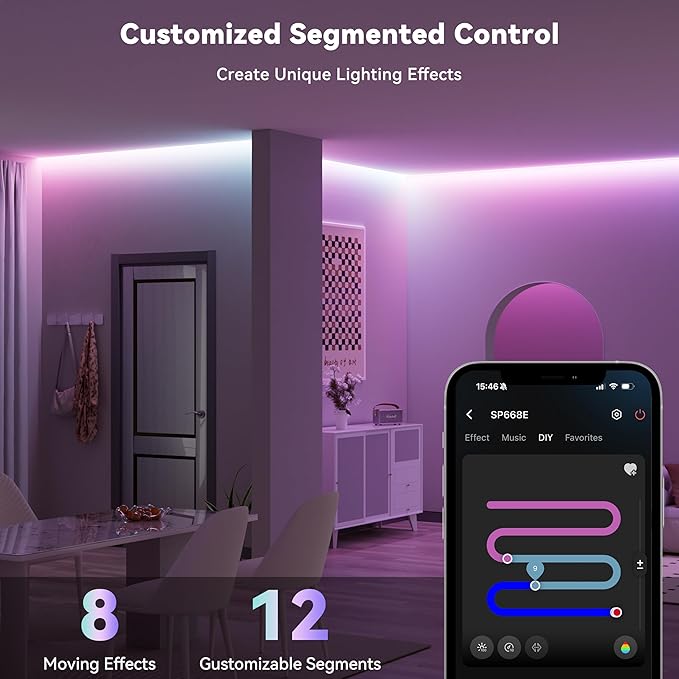 MIWISE COB LED Strip Light,RGB Smart IC COB LED Strip Lights Music Sync Bluetooth with APP Control,Addressable Color Chasing DIY 16M Colors,LED Tape Lighting for Bedroom Home Party Decor,24ft