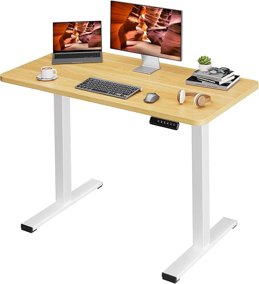 One-Piece Standing Desk 47 x 24 Inches, Small Adjustable Height Desk， Electric Sit Stand Desks Home Office Computer Workstation, Maple