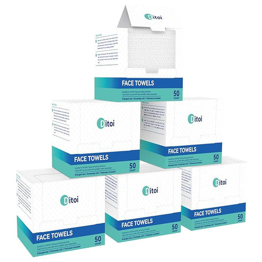 Disposable Face Towels,Ultra Thick Face Towelettes XL, Lint-Free Facial Wipes for Makeup Removal,10"×12", 300 Count (6 Pack),Pearl-textured