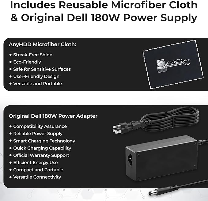 Dell WD19TBS Thunderbolt Dock Bundle - 4K Display, 1 Year Warranty, Dell Docking Station with 180W AC Adapter (130W Delivery) + 4K HDMI Cable + 4K DisplayPort Cable + USB C-C Cable + Cloth (Renewed)