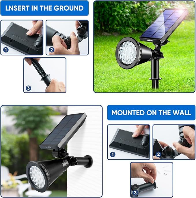 KEV Solar Spot Lights Outdoor,18 LEDs Solar Flood Lights with 8 Modes &Colored Adjustable &IPX65 Waterproof,Halloween Solar Spotlight for Driveway/Backyard/Landscape/Tree/Garage(Multicolor,4 Pack)