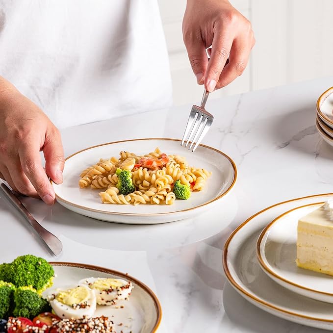 AmorArc Ceramic Plates Set of 6, 8.5 Inch Handmade Reactive Glaze Stoneware Plates set for Dessert, Salad, Appetizer, Small Dinner Plates, Microwave & Dishwasher Safe, Scratch Resistant