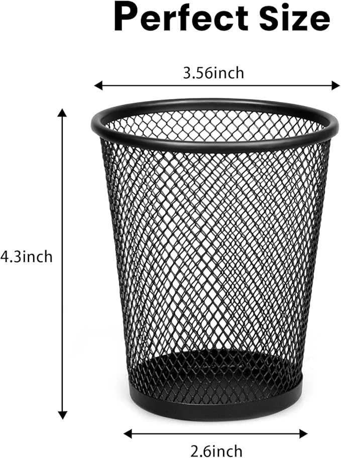QYH Mesh Pencil Holder Metal Pen Cup Black for Desk 6 Packs