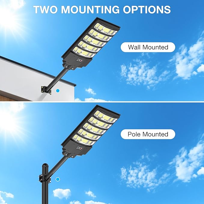 Solar Street Light Outdoor Waterproof,8000W Solar Powered Parking Lot Lights Large Street Light Dusk to Dawn with Motion Sensor, LED Flood Light Wide Angle Lamp for Patio and Parkling Lot-1Pack