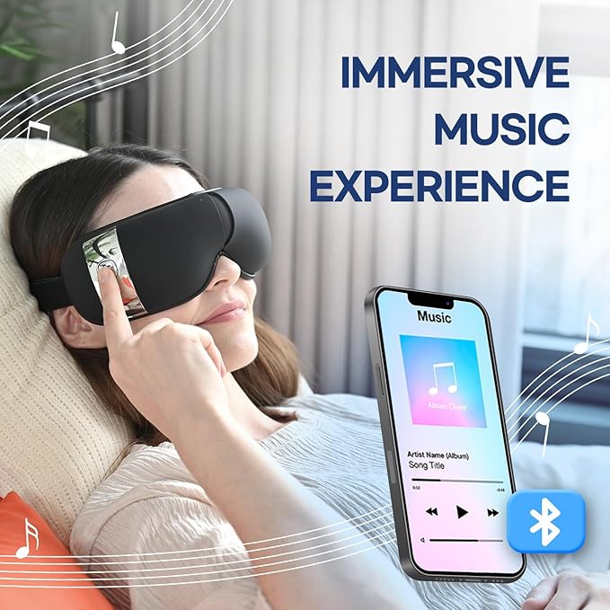 HuBDIC HubiCare Eye Massager with Heat, Vibration, and Music Helps Relieve Strain, Dark Circles, Dryness, and for Migraine Relief Relaxation and Better Sleep Gifts for Women/Men (Black)