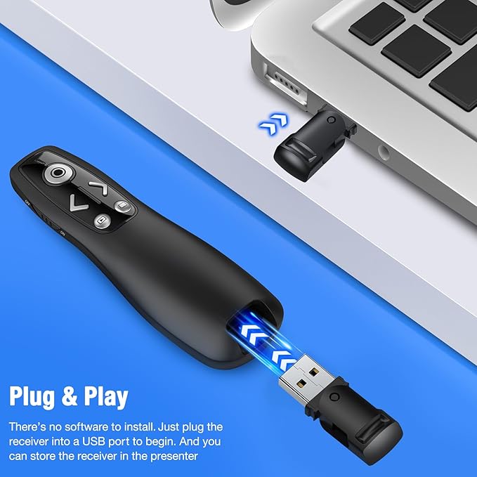 Presentation Clicker Wireless Presenter Remote for PowerPoint, Powerpoint Clicker with Volume Control PowerPoint Slide Advancer for Mac, Computer, Laptop-E600