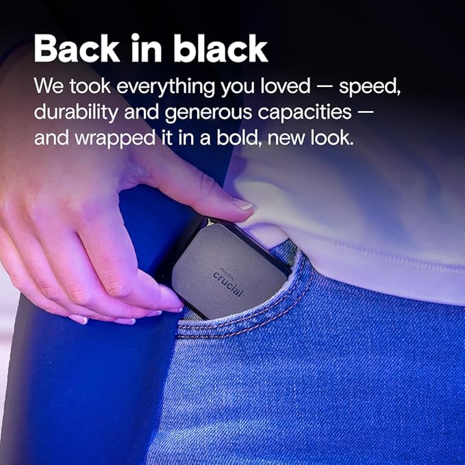 Crucial X10 2TB Portable SSD, Up to 2,100MB/s, USB 3.2 USB-C, External Solid State Drive, Compatible with Windows, Mac & Android, Durable Storage for Games, Photos & Files, Black - CT2000X10SSD9C02