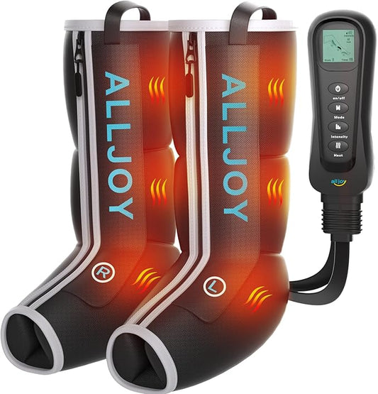 ALLJOY Leg Massager with Heat and Compression, Sequential Leg Compression Massager Boots w/ 2 Heat 4 Mode 4 Intensity, Leg Massager for Circulation and Pain Relief FSA, Christmas Gifts for Men Women