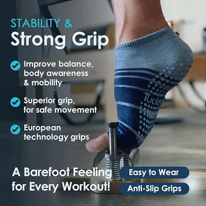 Tucketts Anklet Toeless Pilates Socks with Grips for Women, Non-Slip Ankle Toeless Yoga Socks with Grips for Barre, Size 5-13
