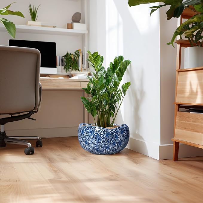 Bonsai Tree Pot - 13 Inch Large Ceramic Pots for Plants Indoor Outdoor, Round Planter, Decorative Flower Pot with Drainage Hole, Modern Unique Planter, Garden Decor Home, Garden Gifts, Blue