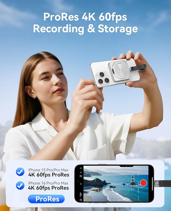 ORICO 512GB Magnetic External SSD with Kickstand, Up to 2000MB/s, 4K ProRes HDR Record and Store, Aluminum Alloy, MagSafe Portable SSD for iPhone 16 Pro Max, Tablet, Computer - CZ20PLUS