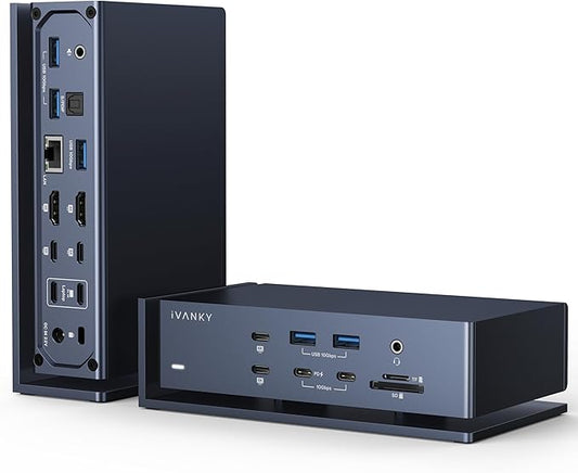 iVANKY Dual Thunderbolt 4 Chips FusionDock Max 1 for Quad 6K@60Hz Display (20-in-1 Dock for M1/M2/M3/M4 Pro/Max Mac) (6 * 40Gbps TB4, 2.5GbE, SD/TF 4.0, 10Gbps USB, Audio, 96W PD) Docking Station Hub