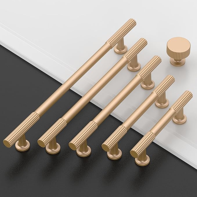 Amerdeco 10 Pack Champagne Gold Cabinet Pulls 6.3 Inch(160MM) Hole Centers Kitchen Cabinet Handles Hardware for Cabinets Cupboard Handles ZH0071