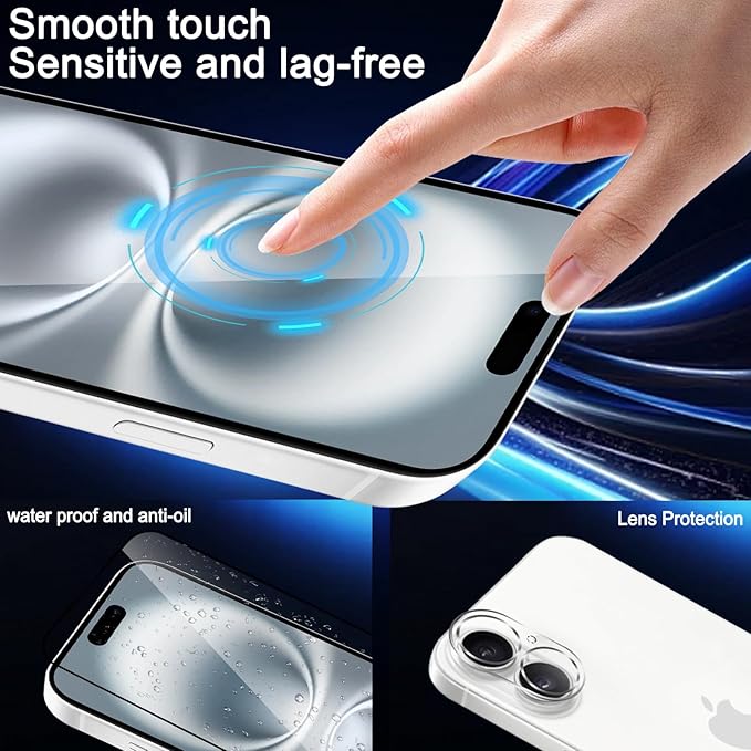 Glass Screen Protector for iphone 16 6.1 inch[2 Pack][Easy Installation],with 2 Camera Lens Protectors,HD Clear Full Screen Tempered Glass,Case Friendly