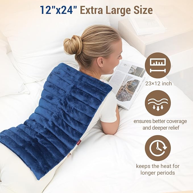 Comfytemp Extra Large Microwavable Heating Pad for Back Pain Relief, 12"x23" 3.7 LB Moist Heat Pad for Neck Shoulder, Cramps, Physical Therapy Mothers Day Gifts for Aches, Joints