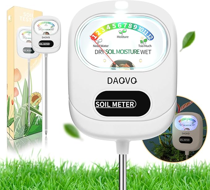 Soil Moisture Meter, Plants Moisture Meter Upgraded-Large Screen-Soil Hygrometer with Light- Plant Water Meter for Indoor and Outdoor Hous Plants, Garden, Farm, Lawn Soil Tester-Purewhite