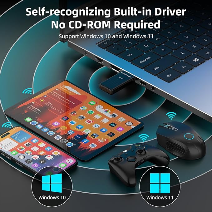 NEWFAST WiFi 6 Adapter for Desktop PC NF-U351, AX3000 USB 3.0 WiFi Adapter for PC, Dual Band Wireless Network Adapter, MU-MIMO, OFDMA, WPA3, Supports Windows 11/10,Portable Design