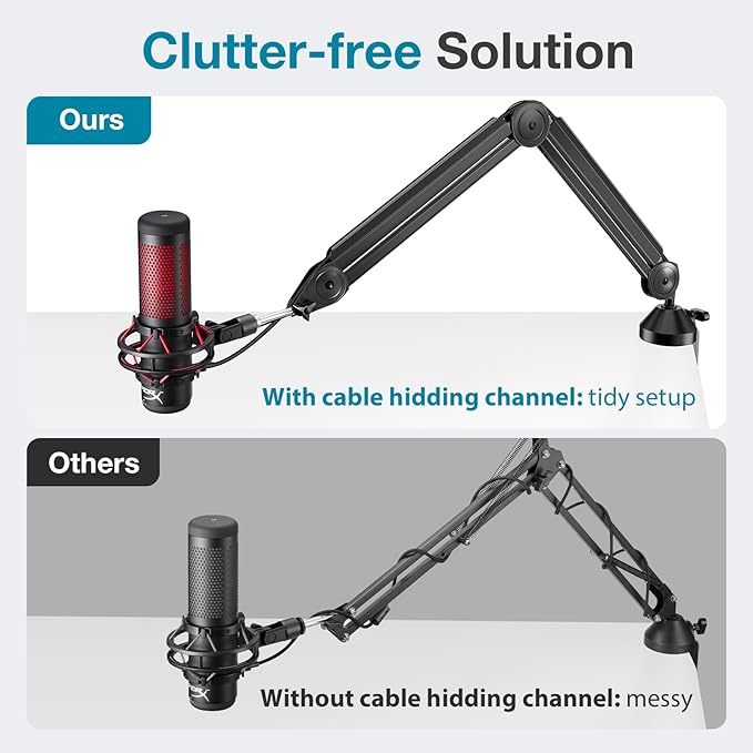 InnoGear Microphone Boom Arm, Mic Stand Desk with Cable Management Microphone Arm Stand for HyperX QuadCast SoloCast Blue Yeti Snowball Fifine Shure SM7B