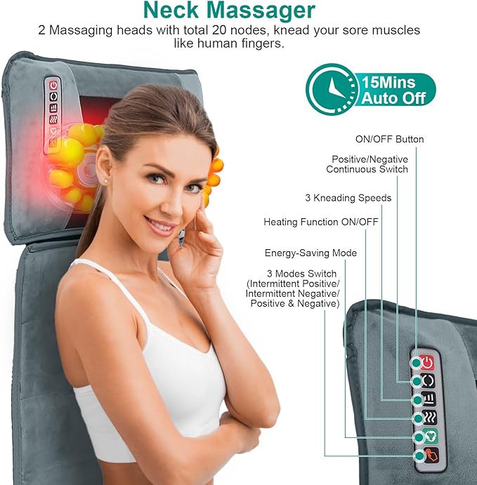 Full Body Massage Mat with Heat, Back Massage Pad with Neck Massage Pillow with 10 Vibration Motors, Multifunctional Electric Massage Chair Back Pad for Back Lumbar Leg Pain Relief