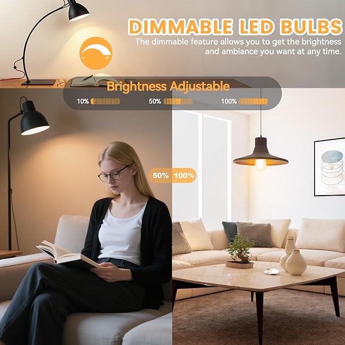 Brightever Edison Light Bulbs 60W Equivalent, Dimmable LED Bulb, 7W, 850LM E26 Vintage Light Bulbs 2700K Warm White, 90+CRI, ST58 Clear Glass Antique Filament LED Bulb for Home, 10 Pack