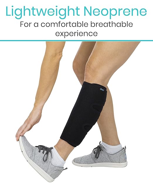 Vive Calf Brace - Adjustable Shin Splint Support - Lower Leg Compression Wrap Increases Circulation, Reduces Muscle Swelling - Calf Sleeve for Men and Women - Pain Relief (Black)