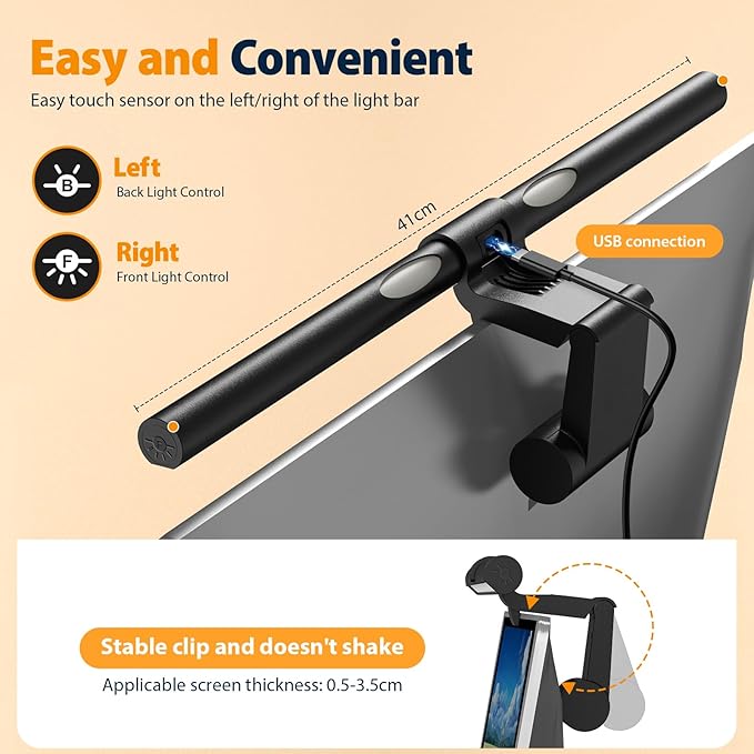 Computer Monitor Light,Screen Monitor Light Bar with Backlight for Eye Caring, E-Reading LED Task Lamp with Color/Dimming Adjustment,Touch Control,No Screen Glare Space Saving Home Office Lamp