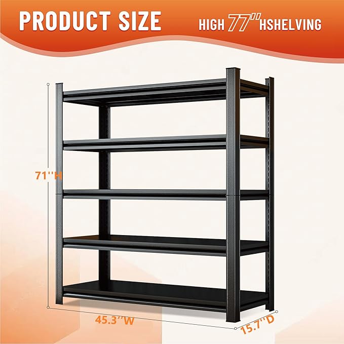 71-Inch 5-Tier Metal Bookshelf - Adjustable Industrial Bookcase for Living Room, Office & Bedroom,71" Hx45.3 Wx15.7 D