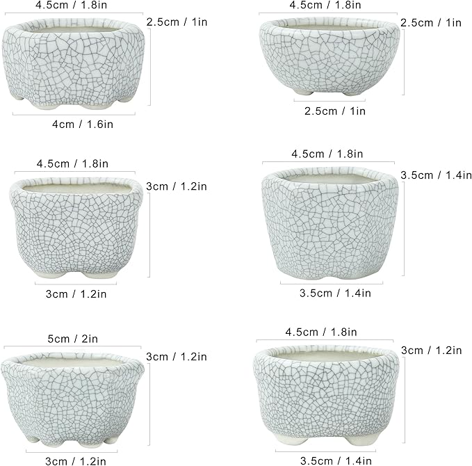 Bonsai Planter 1.8 inch (4.5cm) Mini Succulent Glazed Pots Set of 18 Gray White