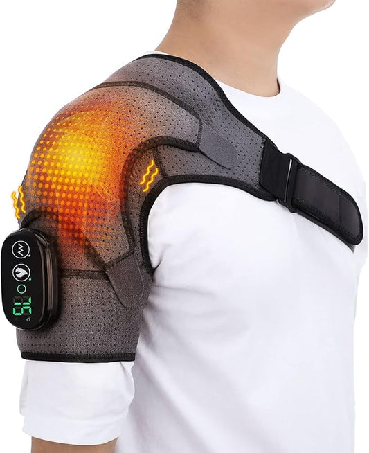 Shoulder Heating Pad with Massage, Adjustable Heated Shoulder Brace for Pain Relief, Rechargeable Heated Shoulder Wrap, Heating Pad for Shoulders and Rotator Cuff, Gifts for Women Men