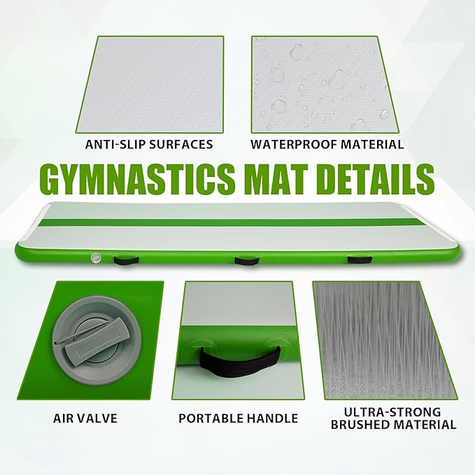 Tuxedo Sailor Inflatable Gymnastics Mat with Electric Pump, Storage Bag, Repair Kit–Air Mat for Home Training, Cheerleading, Yoga