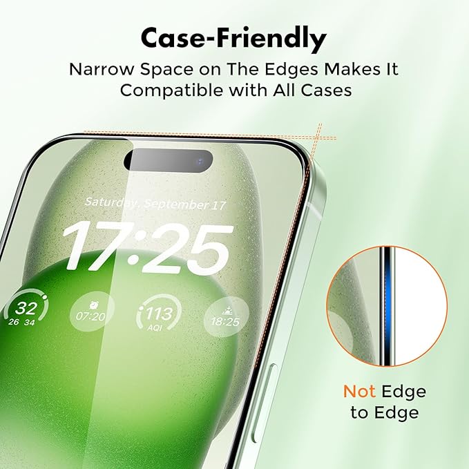 UNBREAKcable 3-Pack Screen Protector for iPhone 15 Plus, Double Shatterproof Tempered Glass [Easy Installation Frame] [9H Hardness] [99.99% HD Clear] [Case Friendly] for iPhone 6.7 inch