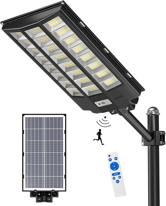 Gefolly SL-9600W Solar Street Light Outdoor 780000LM Wide Angle Commercial Parking Lot Lights Dusk to Dawn 6500K Flood Security Light IP67 Lamp for Basketball Court, Yard