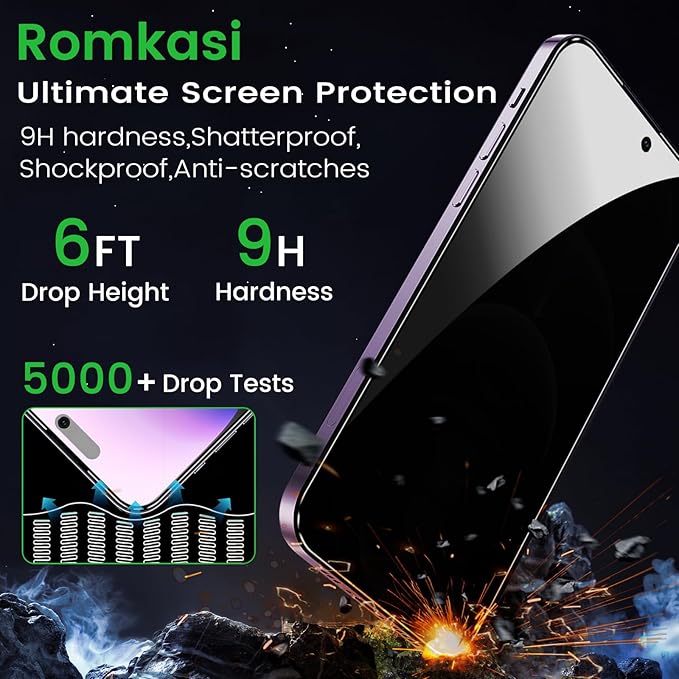 3 Pack Privacy Screen Protector for iPhone 14 Pro Max 6.7 Inch with 3 Pack Camera Lens Protector, Anti Spy Tempered Glass Film, Anti-Scratch, Touch Sensitive, Case Friendly