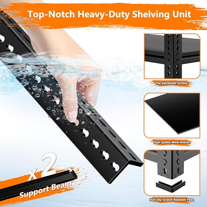 Storage Shelves Heavy Duty, 60" L x 24" W x 78" H Garage Storage Shelves Unit Loads 3700LBS, 5-tier Adjustable Metal Industrial Utility Shelf Rack for Kitchen, Laundry Room, Warehouse, Basement