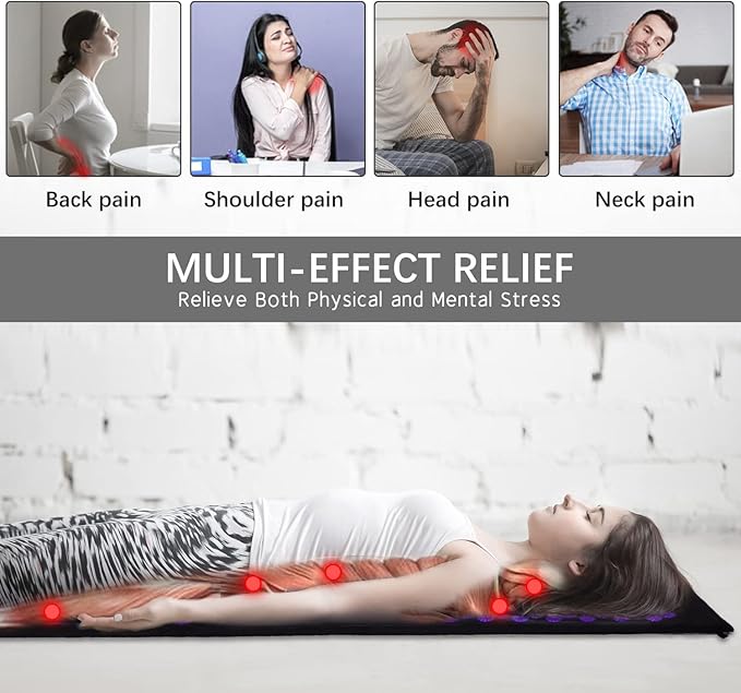 Purple Yoga Massage Mat Set,Acupuncture Magnetic Mat and Pillow - Extra Long & Large Back & Neck Pain Relief