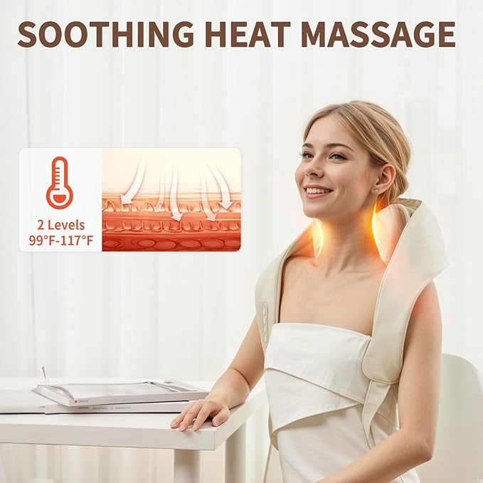 iRest 4D Kneading Neck and Shoulder Massager with Heat,Wireless Electric Shiatsu Massager for Deep Tissue Pain Relief in Shoulder Back,Rechargeable Portable Gift for Dad Mom, Beige