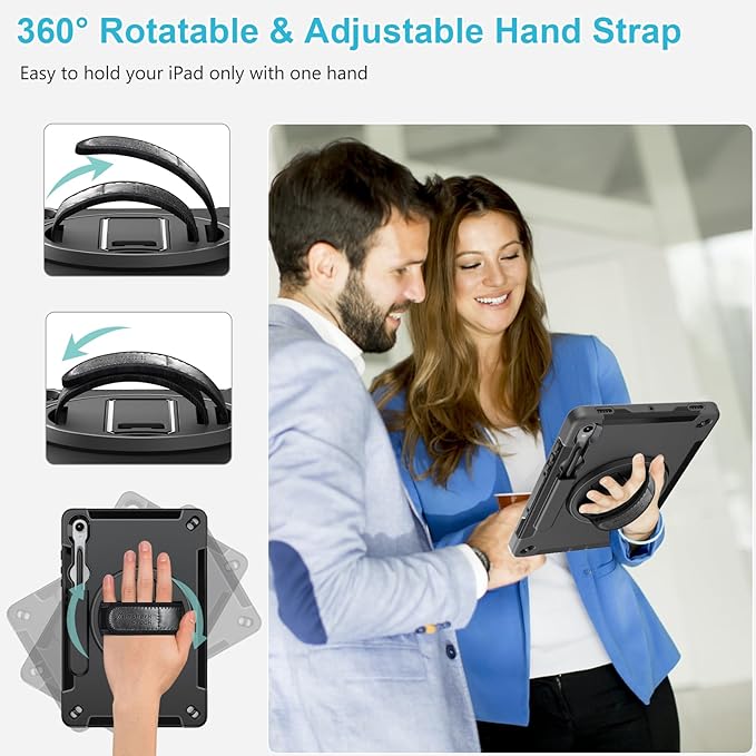 Case for Galaxy Tab S10 Lite &S10 FE S9 FE 10.9"/S9 11 Inch: TPU Cover for Samstng Tablet S10 FE/ 2025/ S9 FE & S9 2023 5G with Screen Protector- Stand- Handle-Shoulder Strap-S-Pen Holder-Black