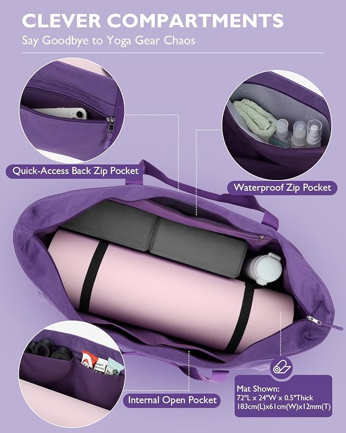 Gonex Yoga Mat Bag, Extra Large Canvas Gym Bag with Waterproof Pocket Metal Zipper, Fits Mat & Blocks, Stylish Yoga Mat Carrier for Women, Ideal for Yoga, Pilates, Workout, Travel