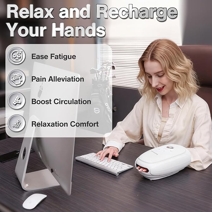 Hand Massager with Heat and Compression, Cordless Hand Massager for Arthritis and Carpal Tunnel,Gifts for Women(White)