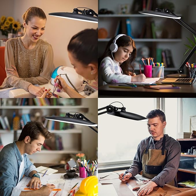 20" LED Desk Lamp with Clamp, 24W CCT Adjustable Dimmable Nail Light for Desk, 120 LEDs Metal Swivel Arm Daylight for for Nail Tech Task Home Office Reading Architect Craft, Black