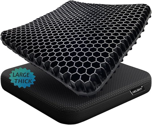 Gel Wheelchair Seat Cushion for Long Sitting, Extra Large & Thick Seat Cushion with Non-Slip Cover - Coccyx, Sciatica & Back Pain Relief - Wheelchair Cushions - Office Chair Car Seat Cushion