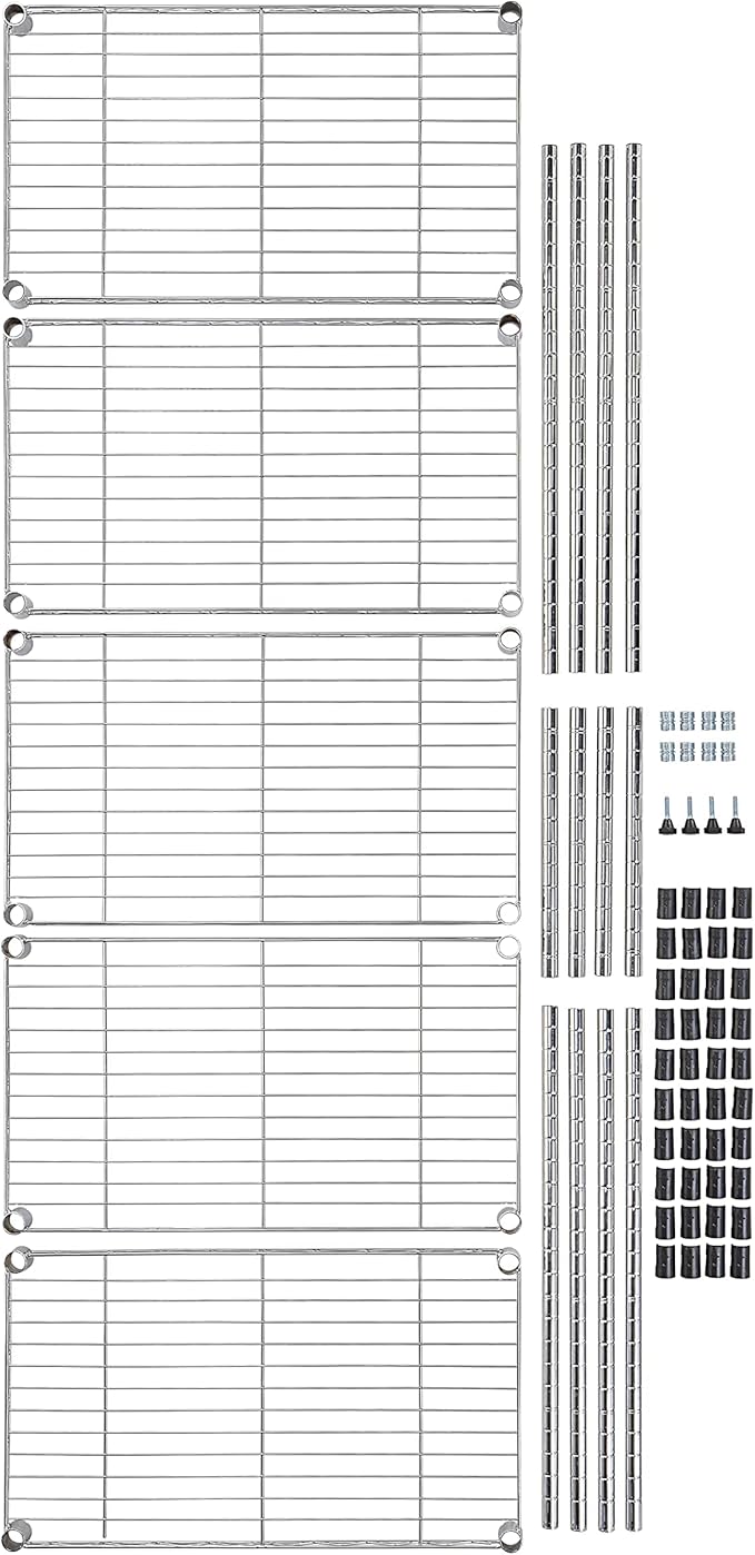Amazon Basics 5-Shelf Adjustable, Storage Shelving Unit, (200 Pound Loading Capacity per Shelf), Steel Organizer Wire Rack, 23.2 x 13.4 x 60 inches (LxWxH), Chrome